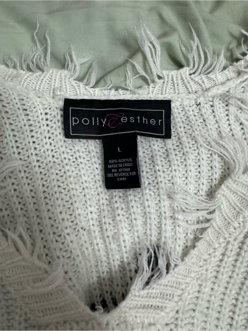 Polly & Esther White Distressed V-Neck Sweater with Black Star Motif - Picture 2 of 2